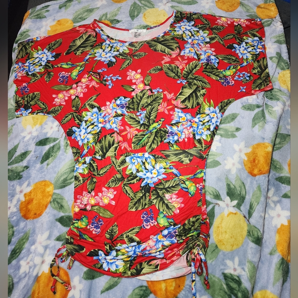 Lascana Venus Womens Banded Convertible Dress Red Tropical Floral Stretch Tie Sm